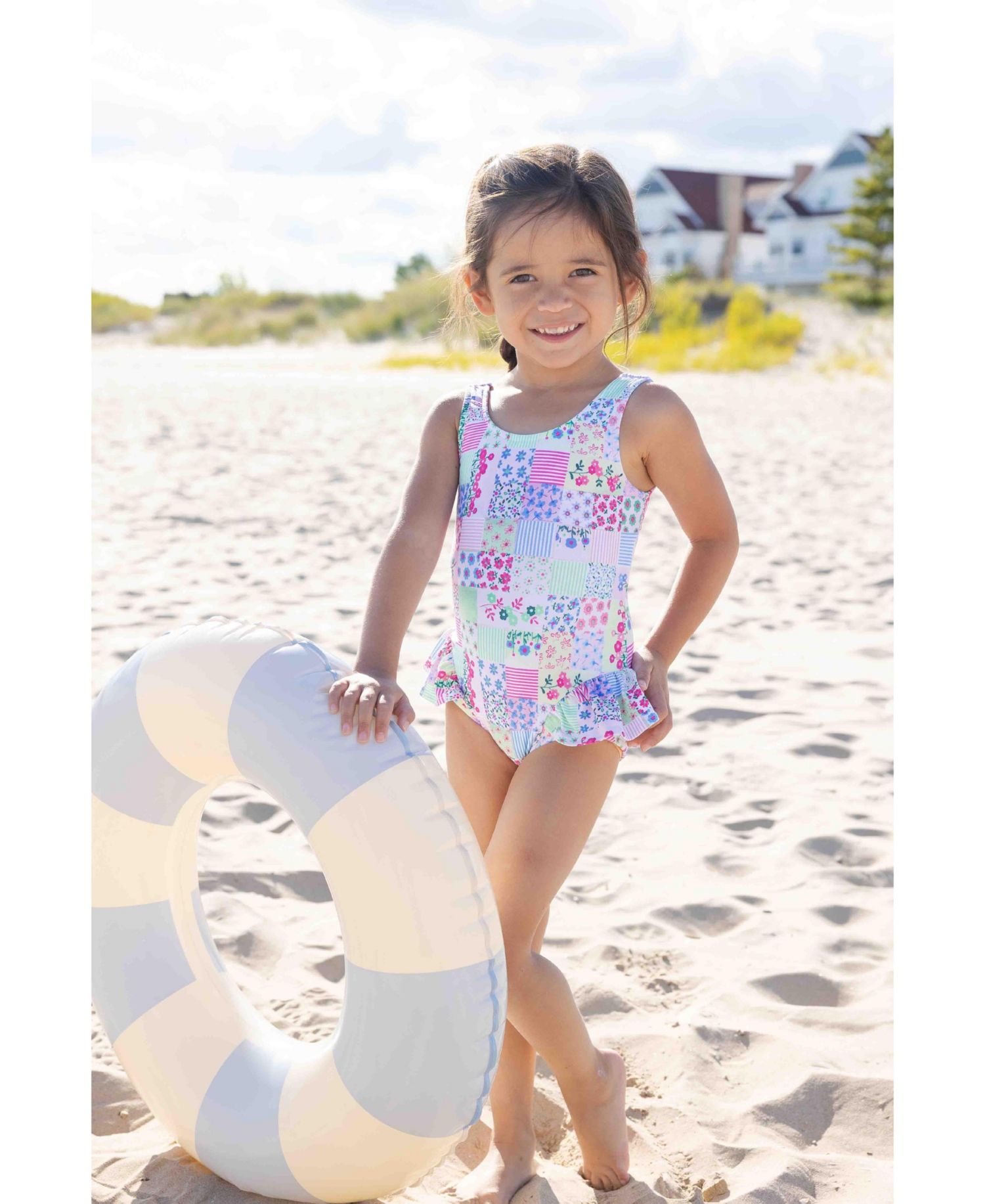 Baby Girl Patchwork Floral Hip Ruffle Swimsuit