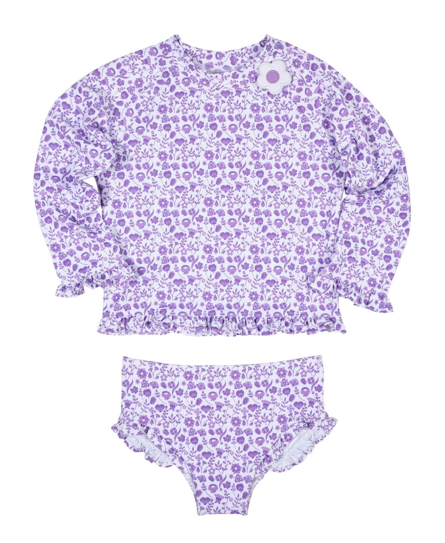 Toddler Girls Floral Print Rashguard Swimsuit with Ruffles