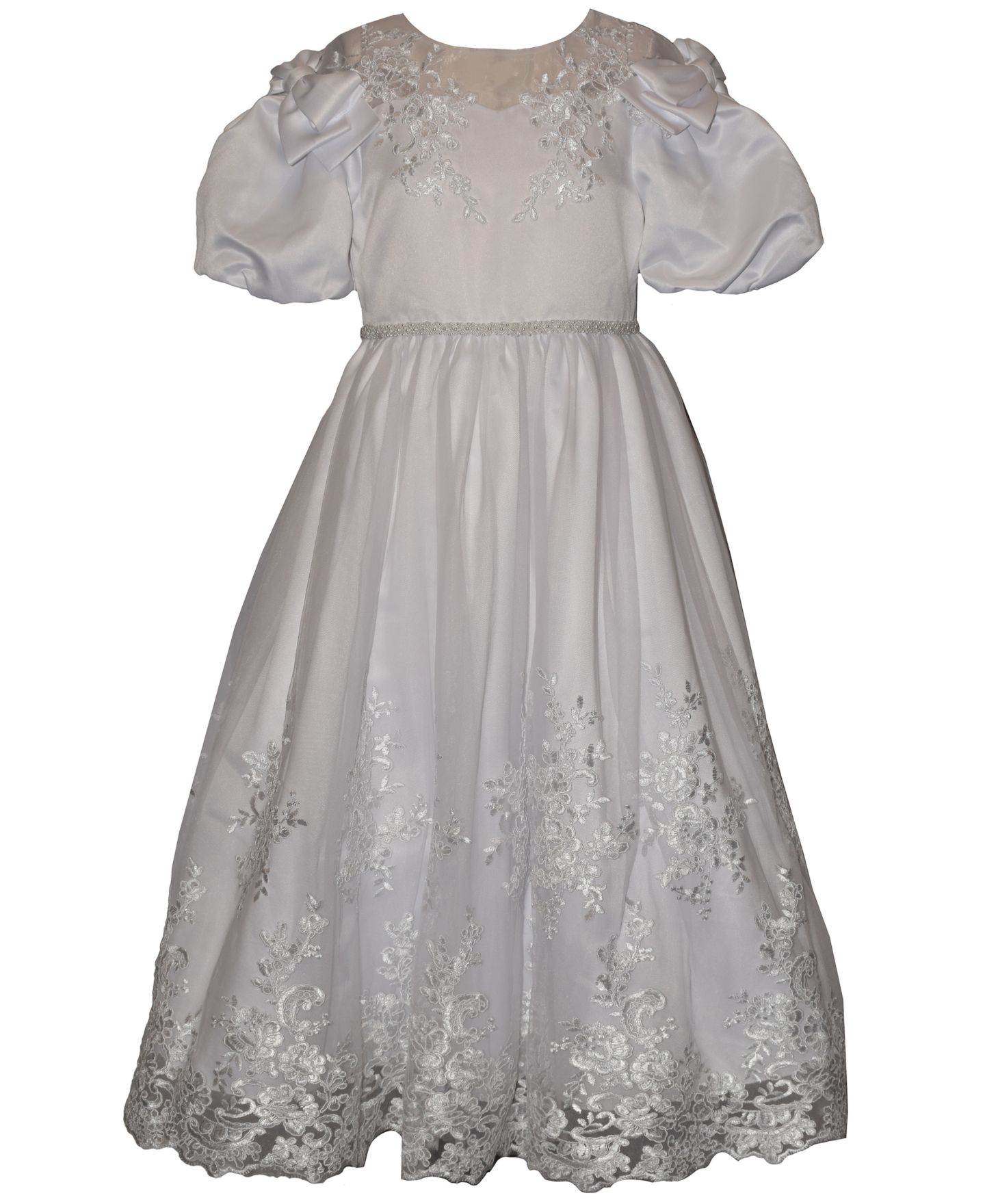 Платье Bonnie Jean Balloon-Sleeved Lace Applique Communion Dress для девочек, цвет: Серый — фото 1
