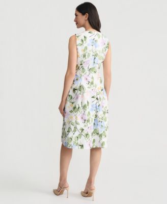 Women's Floral Print Dupioni Pleated Sleeveless Dress