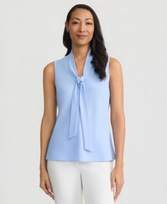 Women's Solid Sleeveless Tie-Neck Blouse