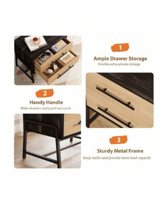 1PC Farmhouse Drawer Nightstand, Metal Legs Storage Bedside Table Sofa Side Organizer for Living Room