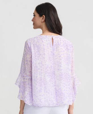 Women's Printed Ruffle-Sleeve Blouse