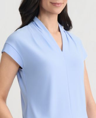 Women's Gathered-Neck Cap-Sleeve Top