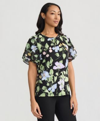 Women's Flutter-Sleeve Floral Top