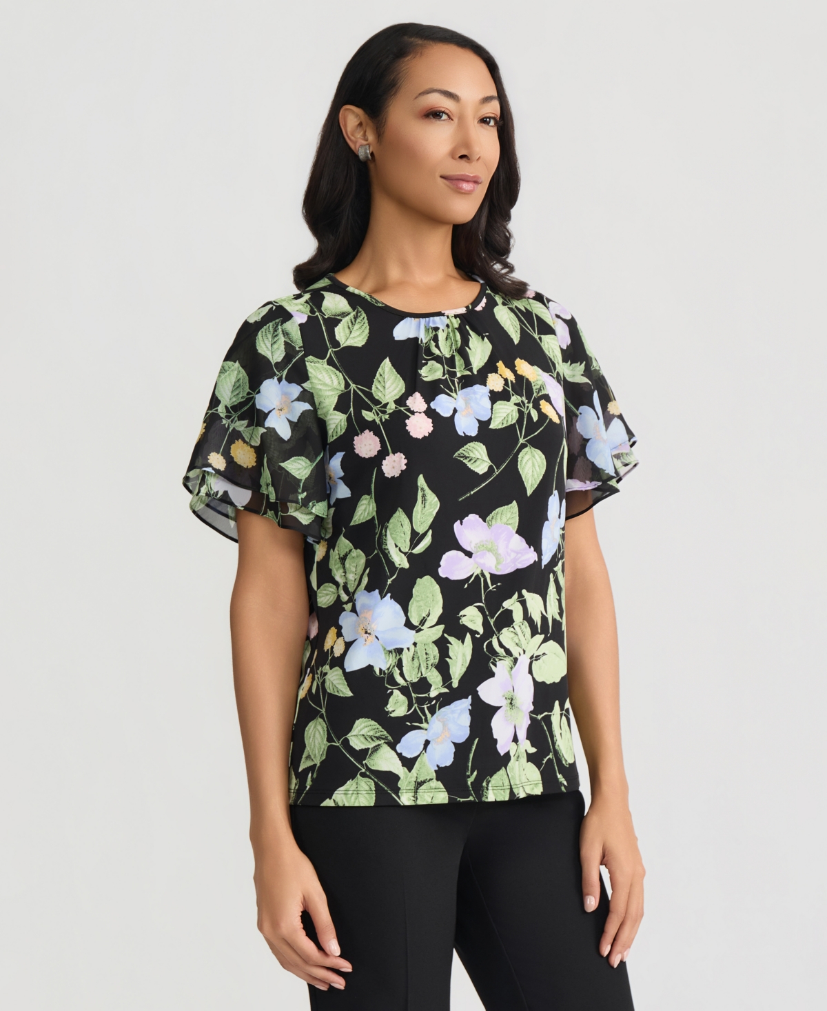 Kasper Women's Flutter-Sleeve Floral Top
