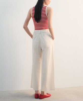 Women's Wide-Leg Cropped Pleated Pants