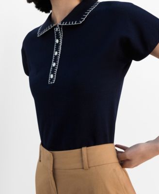 Women's Stitching Detail Polo Neck Sweater