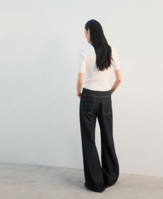 Women's Contrast Collar Button Sweater