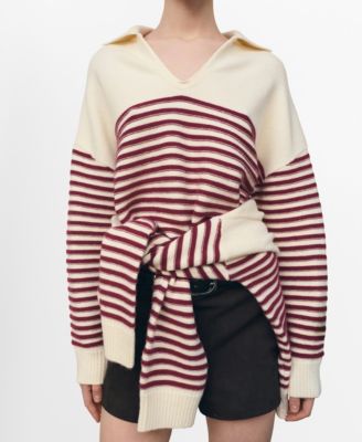 Women's Striped Polo-Neck Sweater