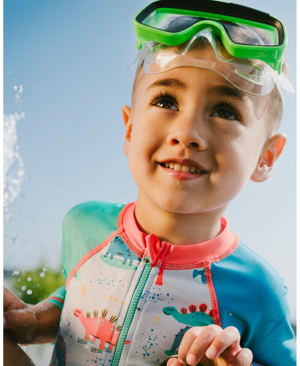 Deux par Deux Baby Boys One-Piece Long Sleeve Rashguard Grey Dinosaur Print