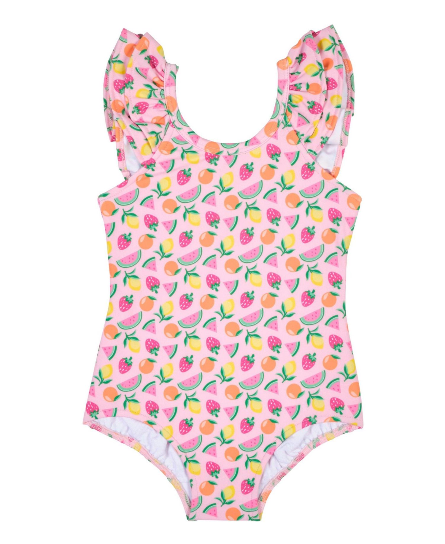 Little Girls Fruit Print Swimsuit With Ruffles