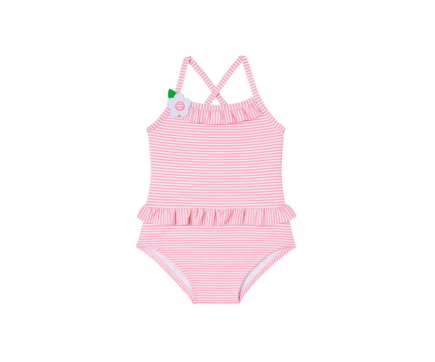 Little Girls Stripe Seersucker Swimsuit with Flower