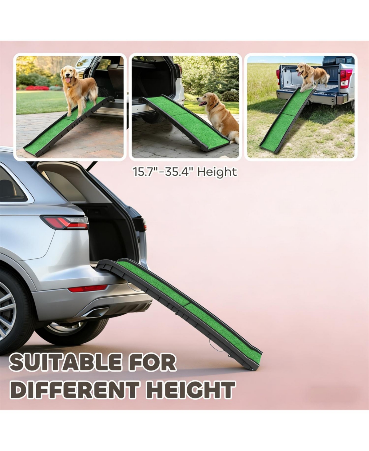 Aostirmotor Foldable Dog Car Ramp | Lightweight & Portable Pet Access Ramp,Green