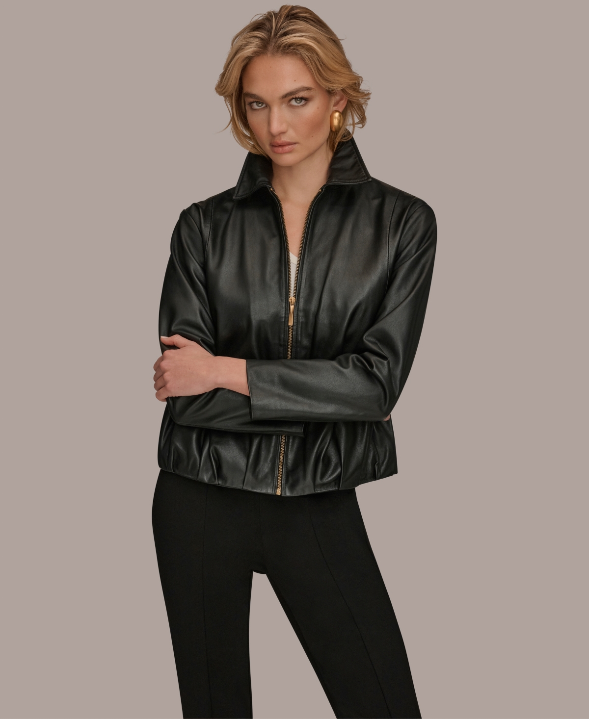 Donna Karan New York Women's Leather Bomber Jacket
