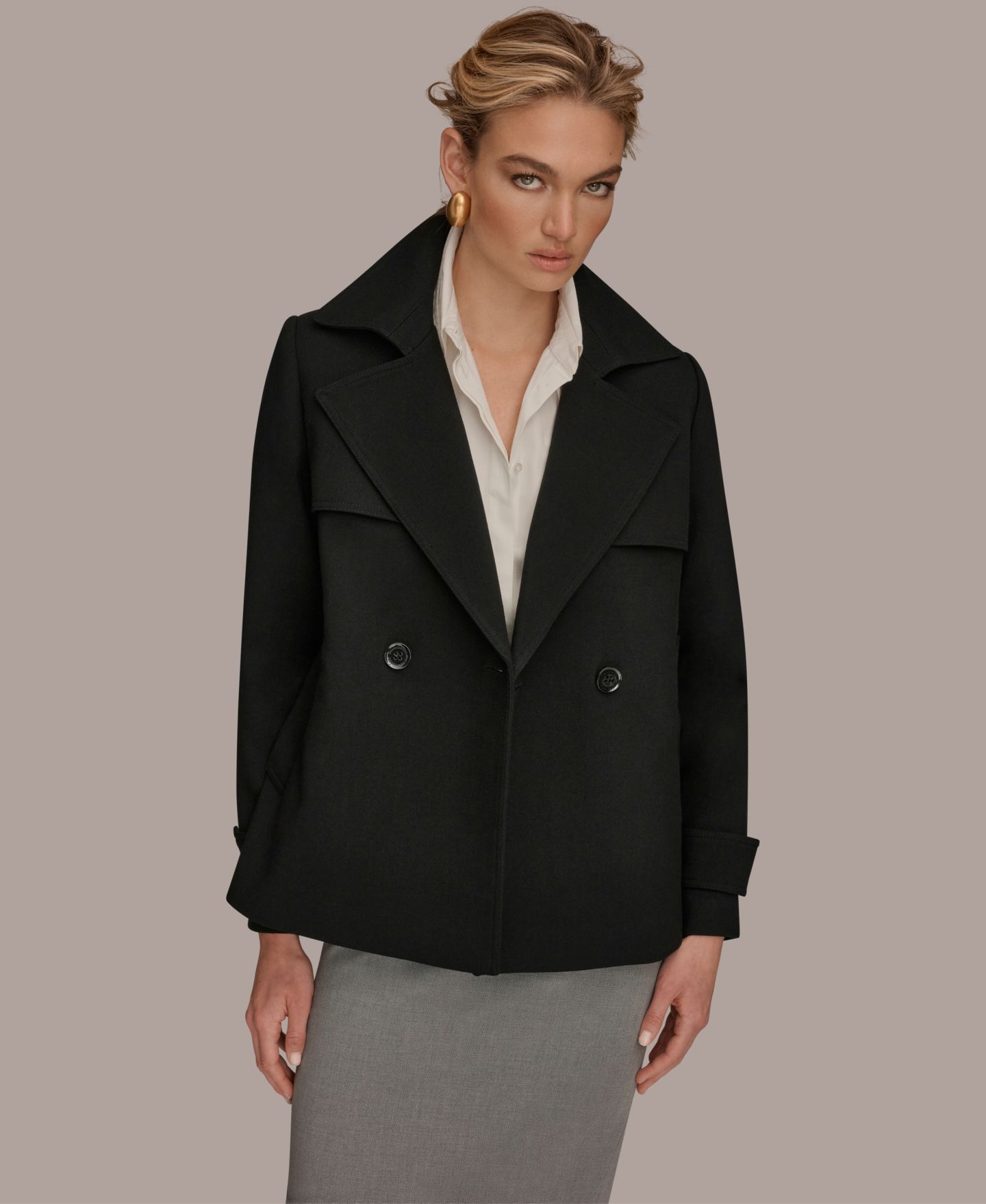 Женское пальто Donna Karan New York Short Crepe Notch Collar Trench, цвет: Чёрный — фото 8
