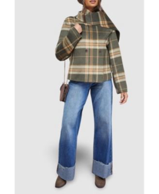 Women's Check Scarf Longline Jacket Coat