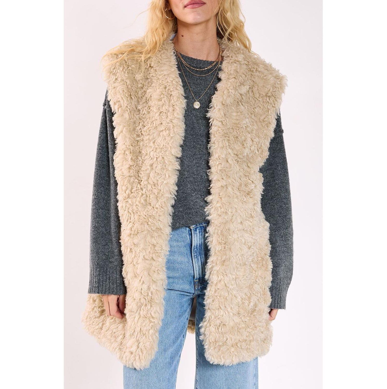 Women's Curly Faux Fur Borg Gilet