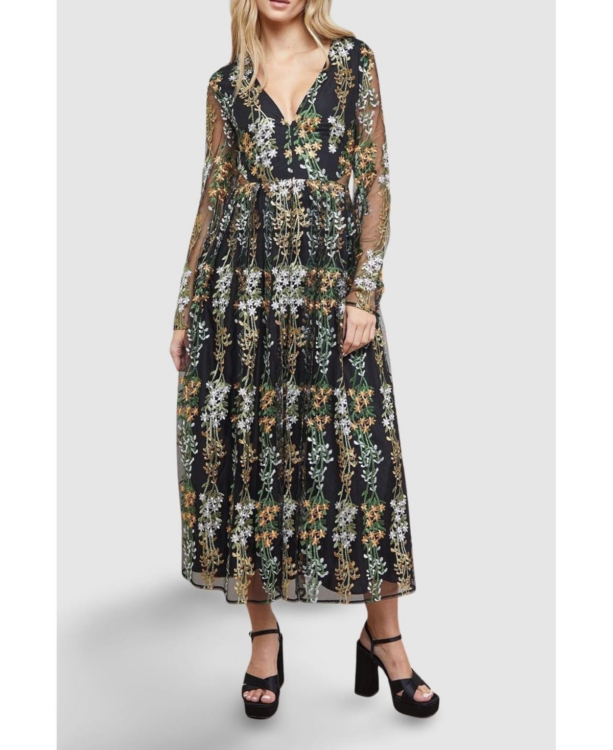 Oasis Women's Open Back Long Sleeve Midi Dress