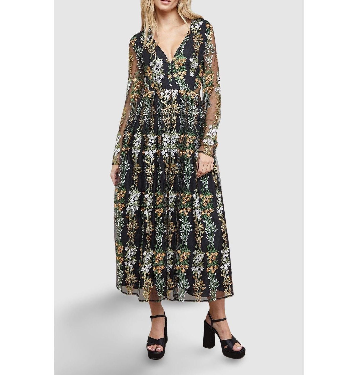 Women's Open Back Long Sleeve Midi Dress