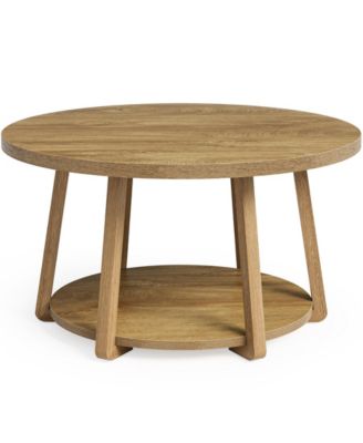 Round Coffee Table with Storage, 2-Tier 31.5" Center Table with Wooden Legs for Living Room & Bedroom