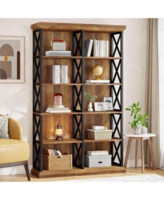 75 Inch Tall Bookcase, Double Wide Bookshelves and Bookcase, 6-Tier Industrial Book Shelf 6 Shelf Display Storage Shelves