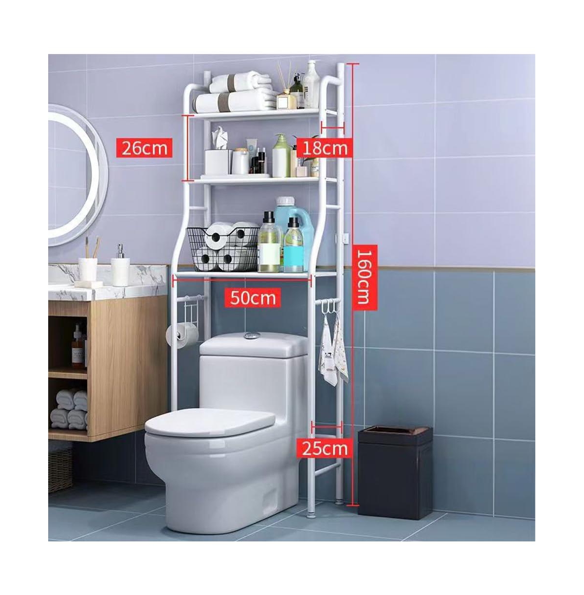 Homfan Over The Toilet Storage Shelf, Freestanding Bathroom Organizers and Storage Over Toilet with Paper Holder Towel Hooks Bathroom Organizer