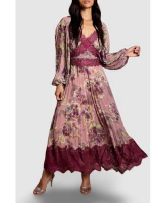 Women's Pleated Lace Trim Midaxi Dress