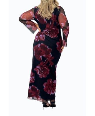 Women's Cowl Neck Mesh Flare Sleeve Maxi Dress