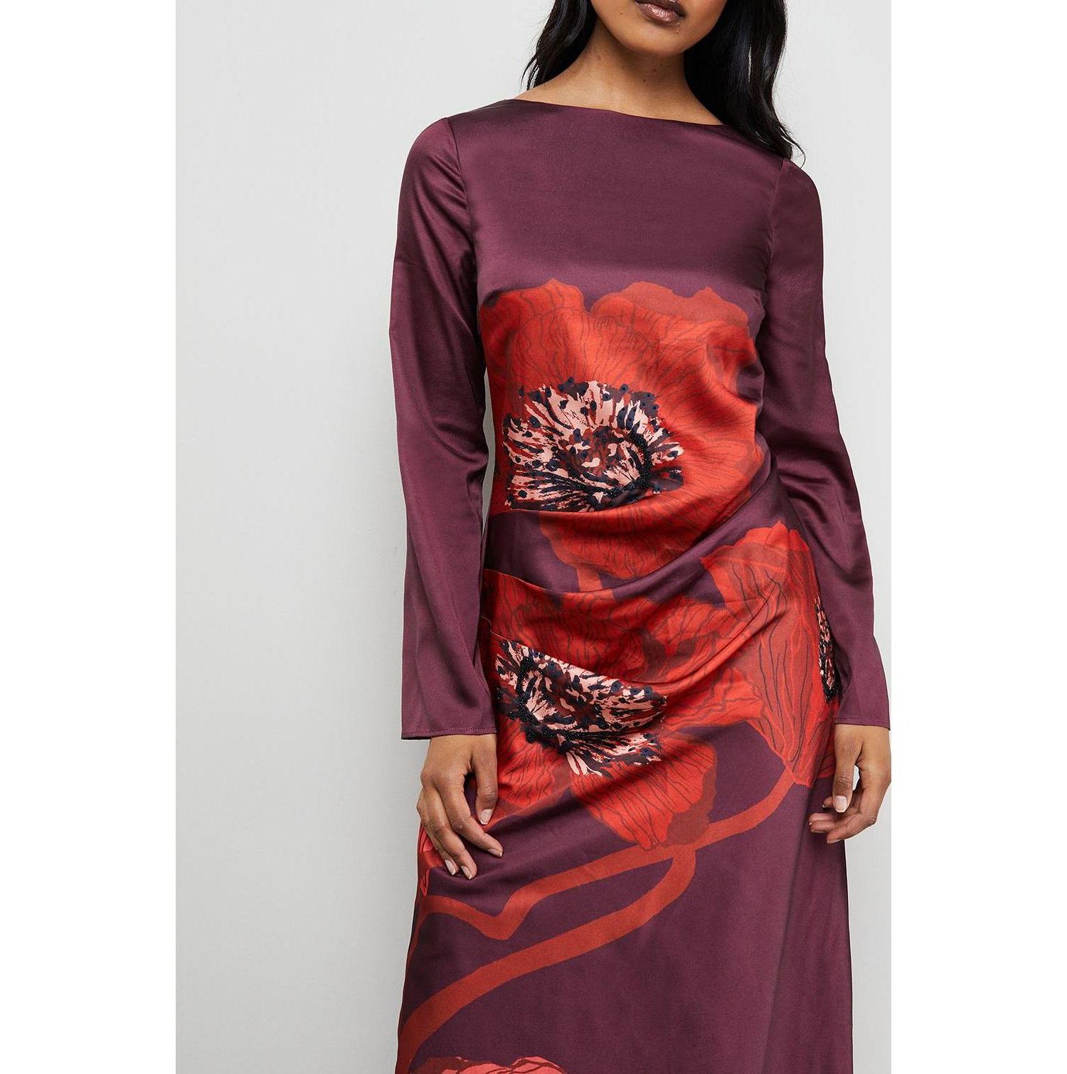 Women's Floral Placement Print Satin Midi Dress