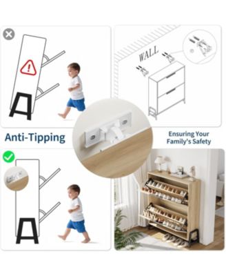 Shoe Cabinet Storage with 2 Flip Drawers, Hidden Shoe Storage Cabinet for Entryway, Adjustable Shoes Rack for Home Hallway