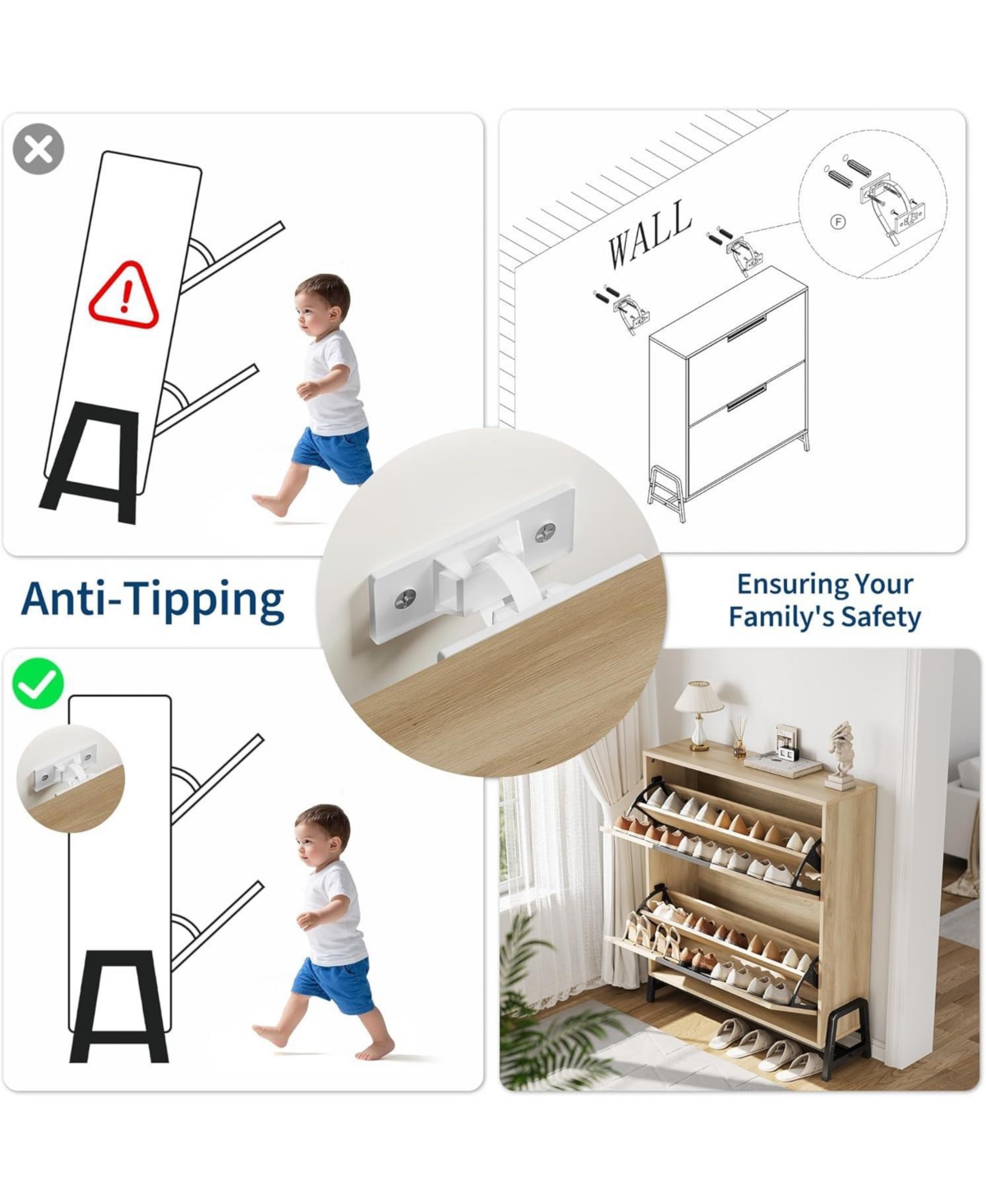 gaomon Shoe Cabinet Storage with 2 Flip Drawers, Hidden for Entryway, Adjustable Shoes Rack Home Hallway, Living Room