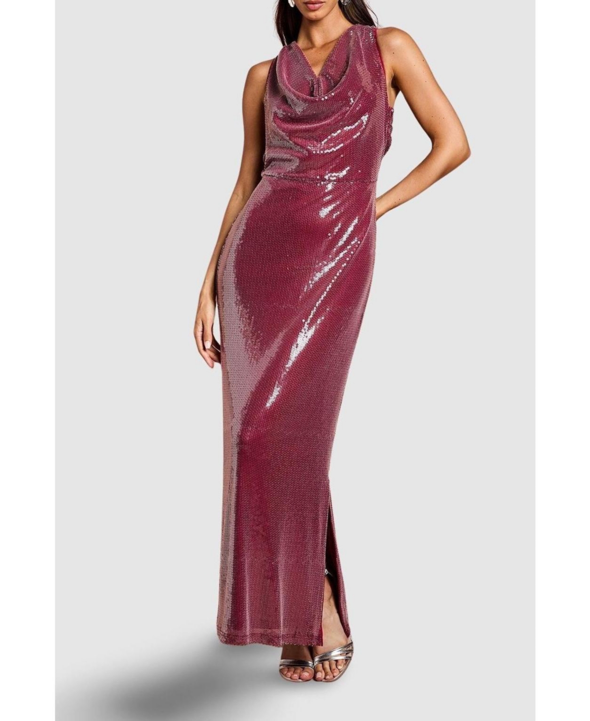 Coast Women's Cowl Front Halter Sequin Maxi Dress