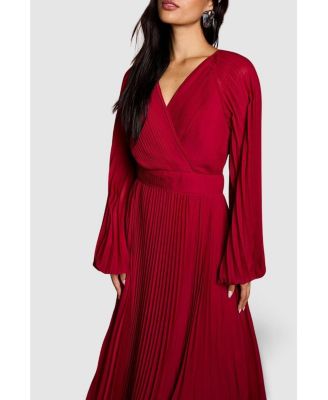 Women's Long Sleeve Chiffon Wrap Midi Dress
