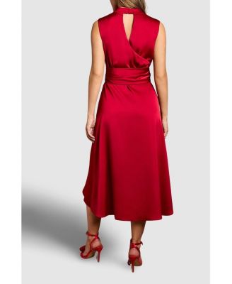 Women's Satin Twist Waist Midi Dress