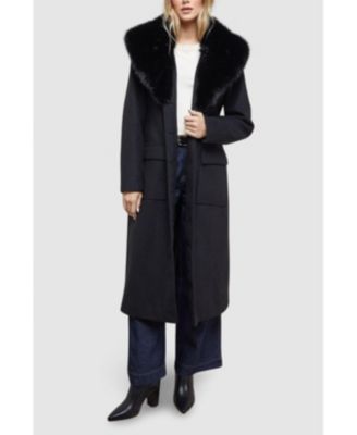 Women's Faux Fur Collar Belted Coat