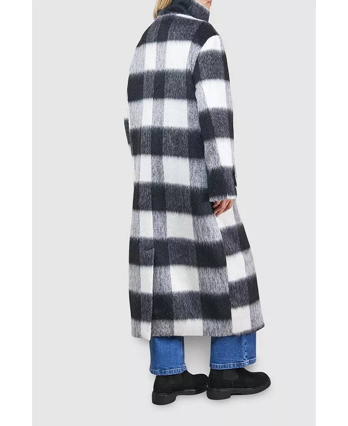 Women's Brushed Check Funnel Neck Coat - thumbnail 4