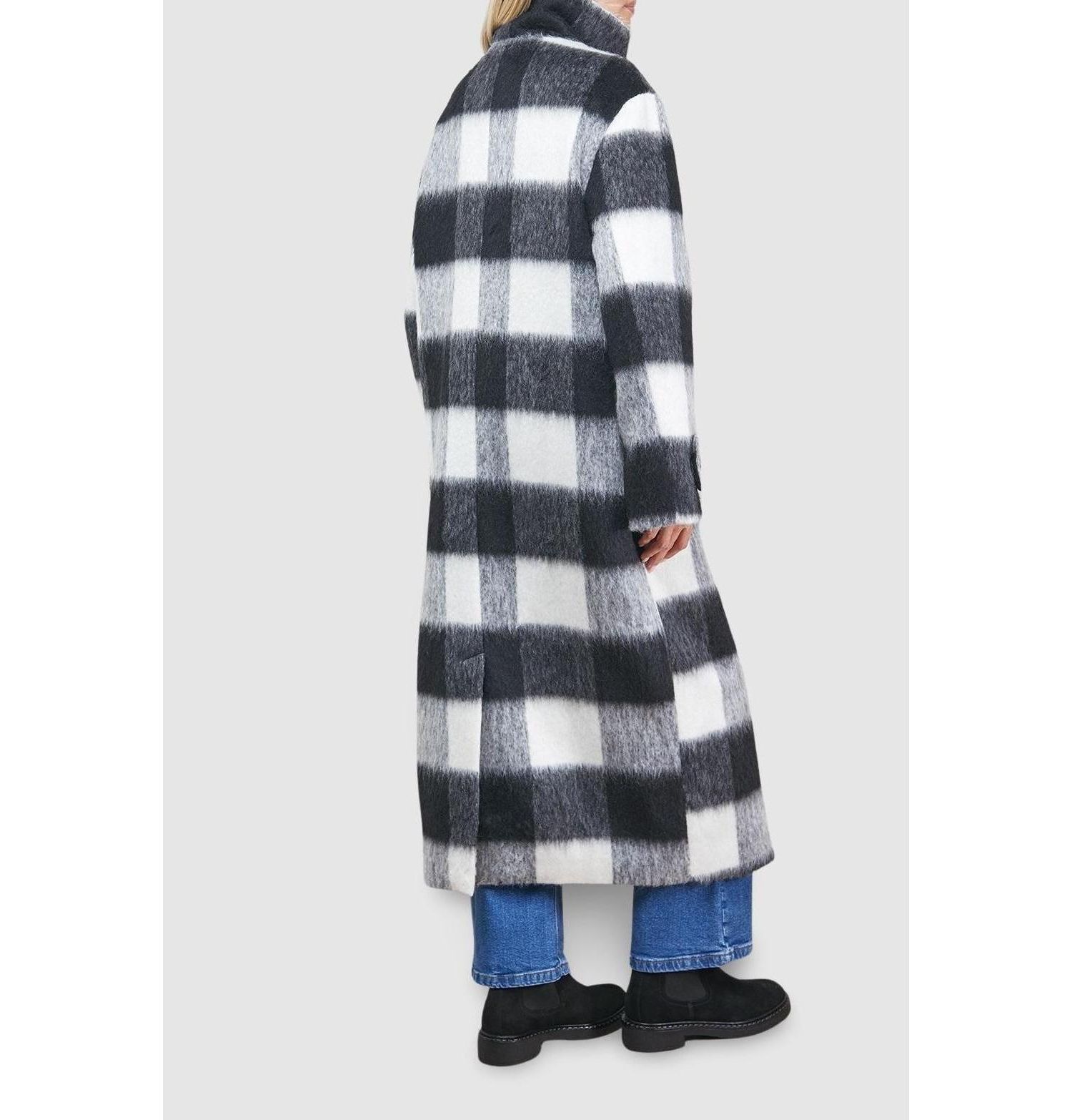 Women's Brushed Check Funnel Neck Coat