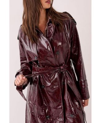 Women's High Shine Faux Leather Trench Coat