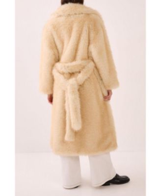 Women's Belted Tipped Faux Fur Coat