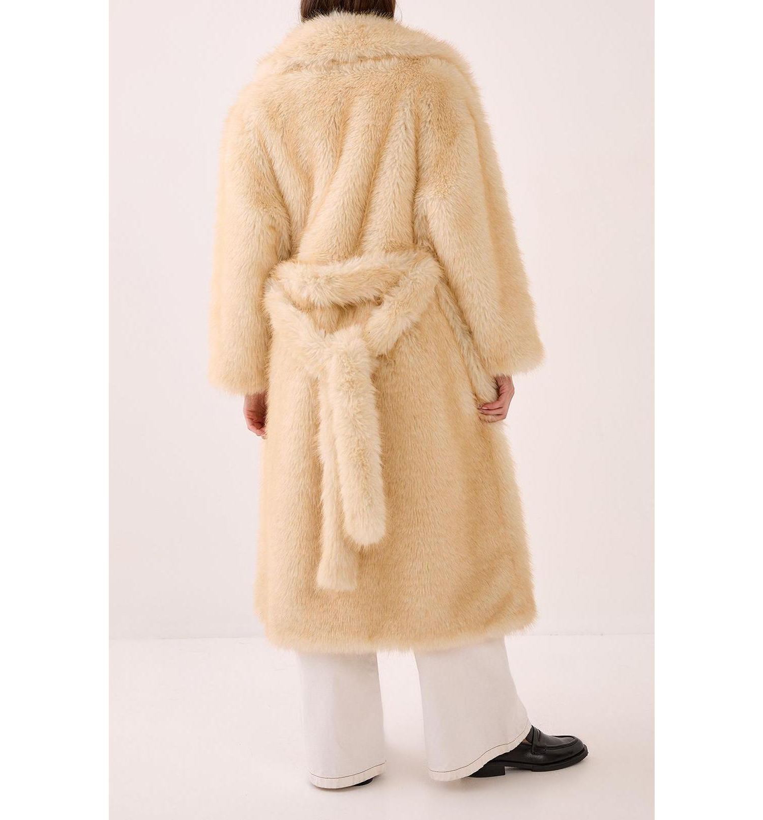 Women's Belted Tipped Faux Fur Coat