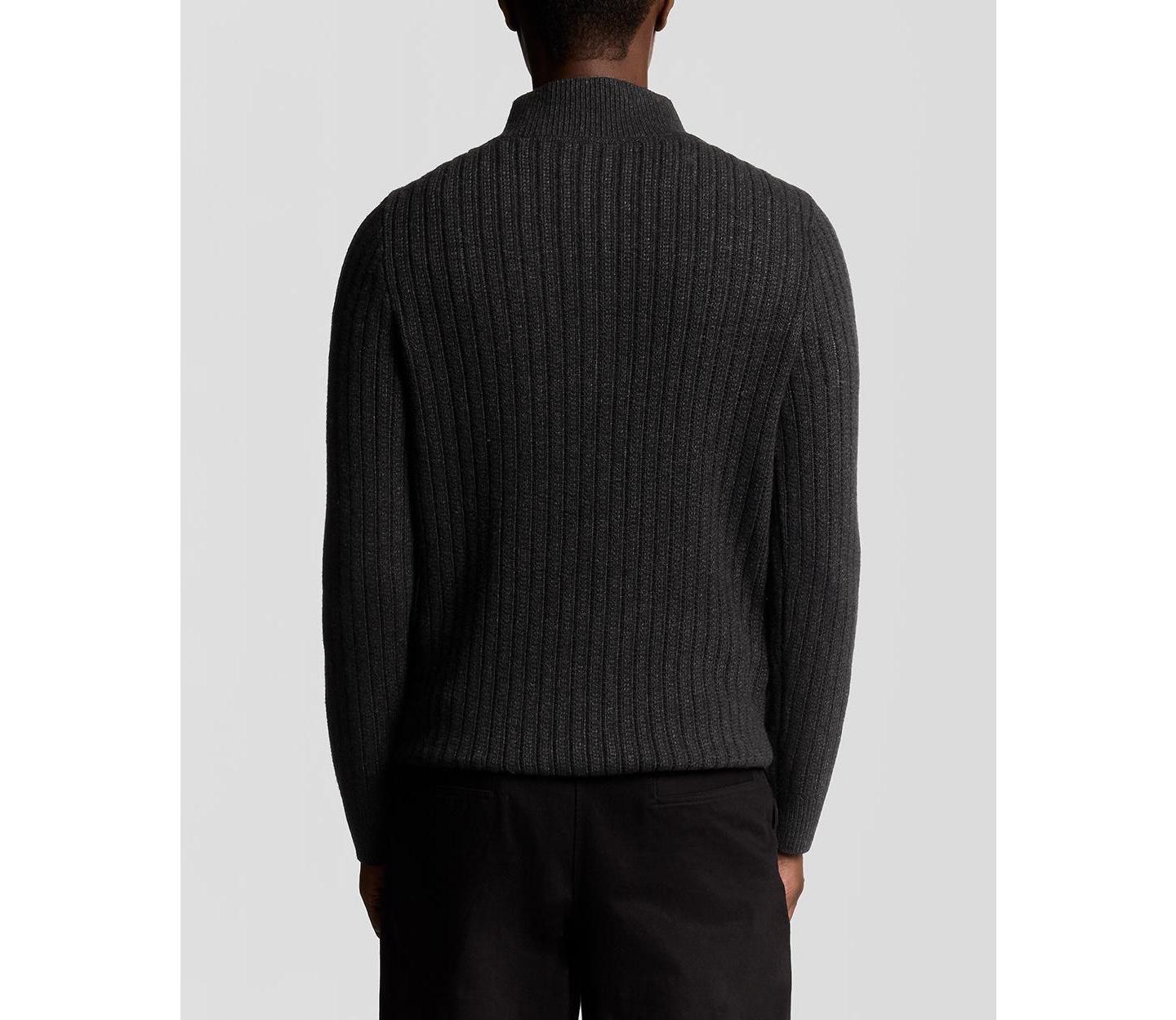 Мужской свитер Lyle & Scott Ribbed Half Zip, цвет: Угольно-чёрный меланжевый — фото 4