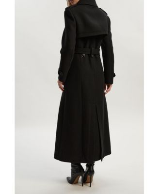 Women's Wool Mix Belted Trench Maxi Coat.