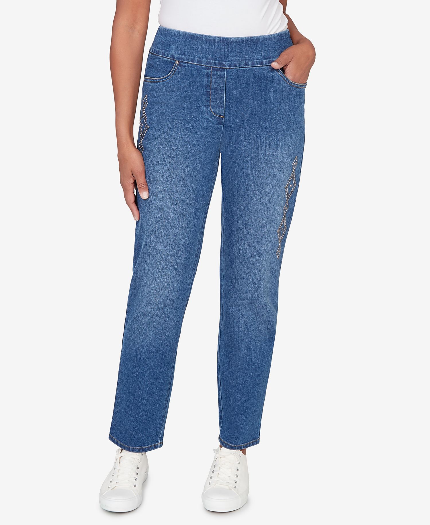 Women's Austin Geometric Heat Set Super Stretch Denim Short Length Jeans