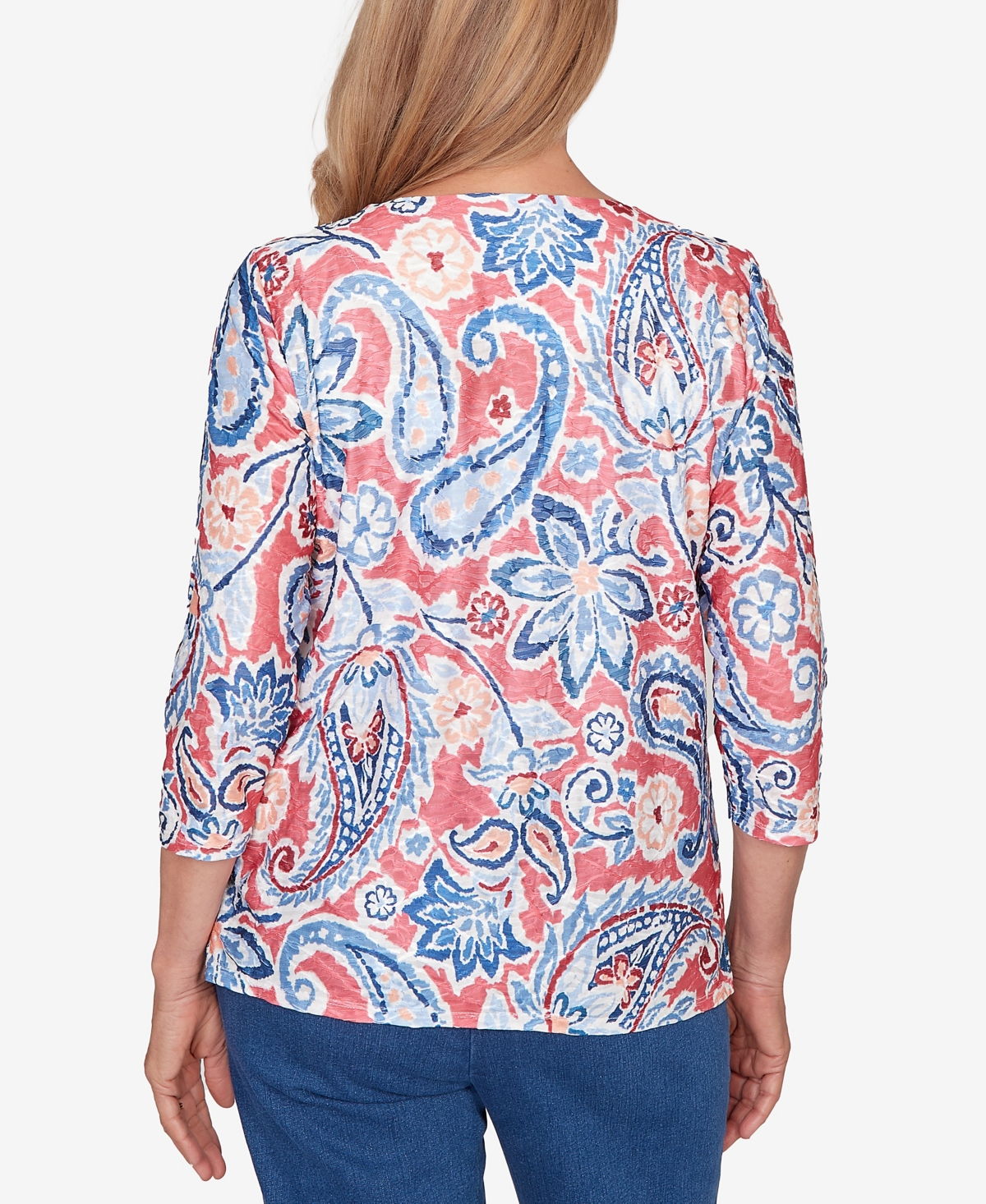 Alfred Dunner Women's Austin Embellished Paisley Floral Crew Neck Top