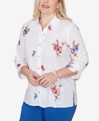 Women's  The Royal Treatment Embroidered Flower Collared Button Front Top