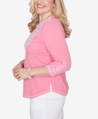 Women's  The Royal Treatment Embroidered Split Neck Three Quarter Sleeve Top