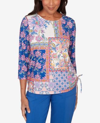 Women's  The Royal Treatment Geometric Floral Tie Ruched Top