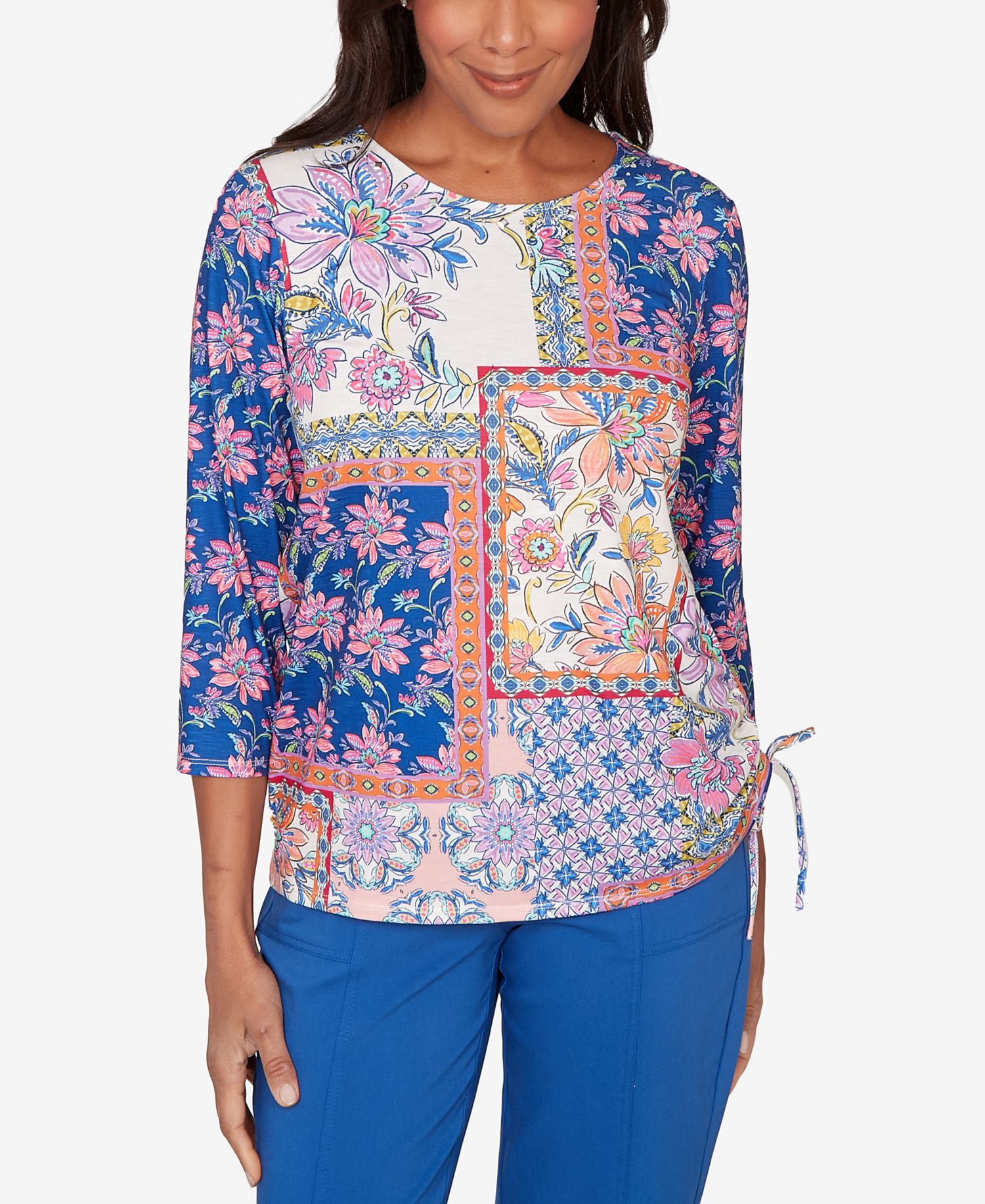 Women's The Royal Treatment Geometric Floral Tie Ruched Top