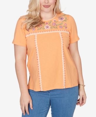 Women's  Beachcomber Embroidered Floral Neck Short Sleeve T-shirt
